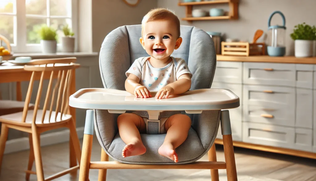 Baby sitting at high chair