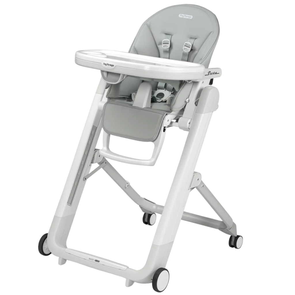 a highchair with a seat on wheels